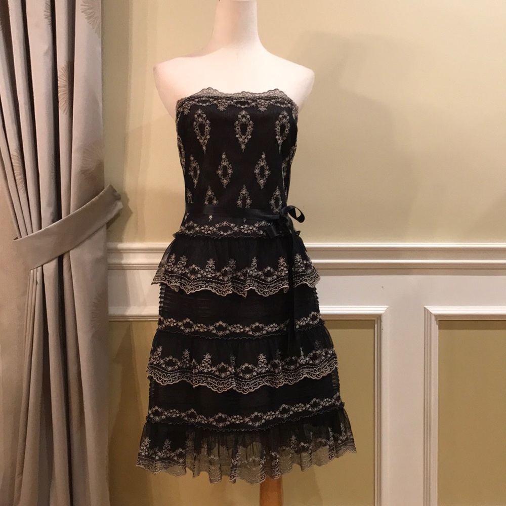 BCBG Embroidered Strapless Tiered dress